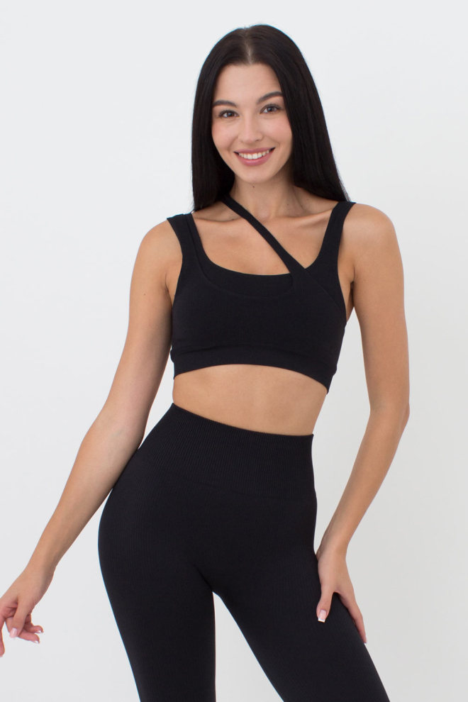 Seamless Top With Asymmetric Straps TOP RIB CO (black)