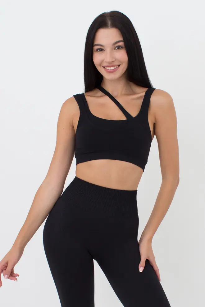 Nahtloses Top mit asymmetrischen Trägern TOP RIB CO (black)