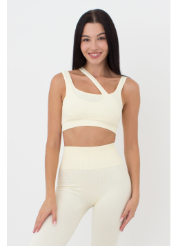 Seamless Top With Asymmetric Straps TOP RIB CO (milk)