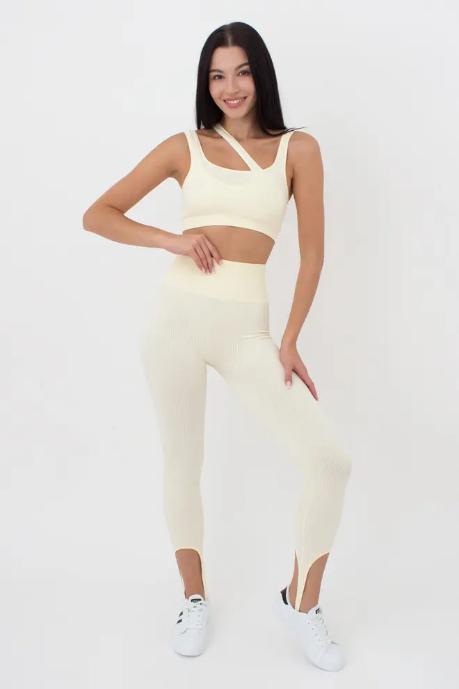 Seamless Top With Asymmetric Straps TOP RIB CO (milk)