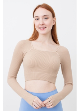 Kurzes geripptes Top mit langen Ärmeln CROP TOP RIB (natural)