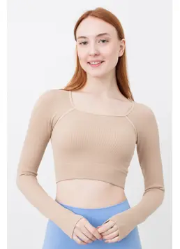 Short Ribbed Top with Long Sleeves CROP TOP RIB (natural) Short Ribbed Top with Long Sleeves CROP TOP RIB (natural)