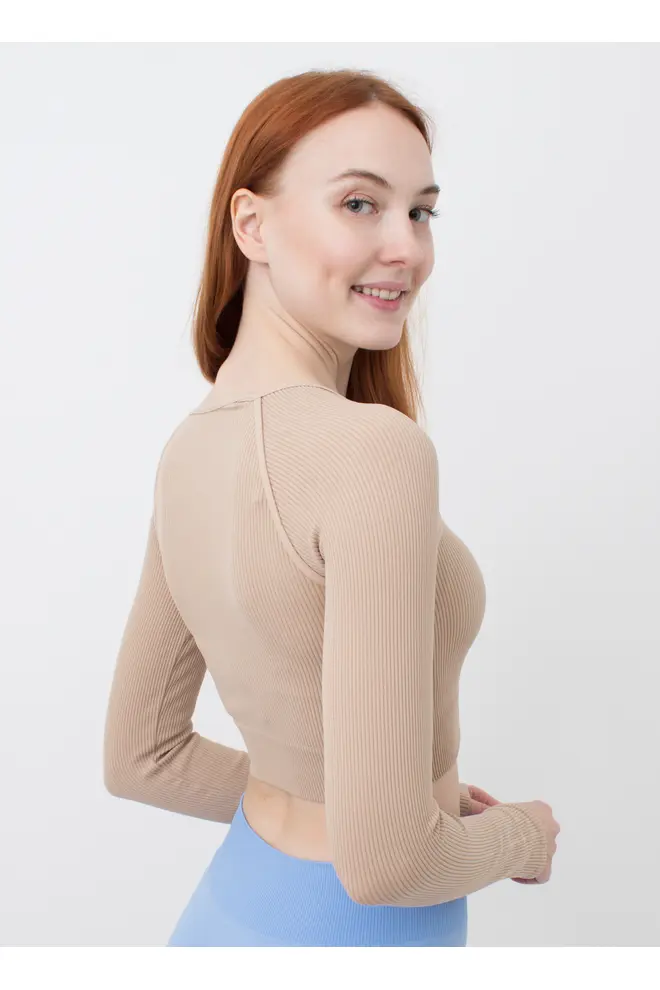 Kurzes geripptes Top mit langen Ärmeln CROP TOP RIB (natural)