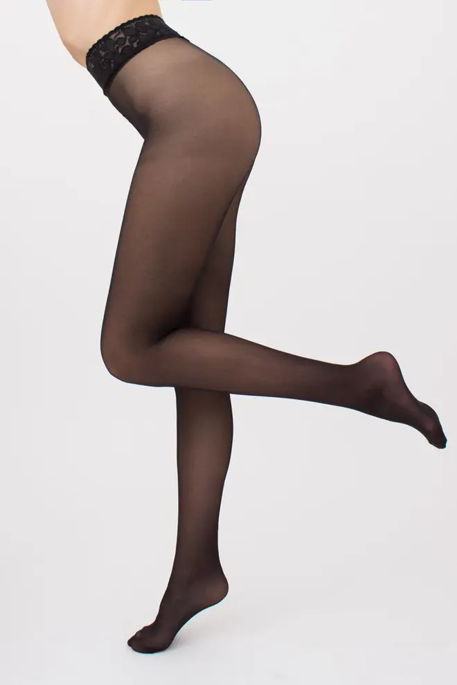 Tights with lace waistband on silicone base IMPRESSO 40 den (nero)