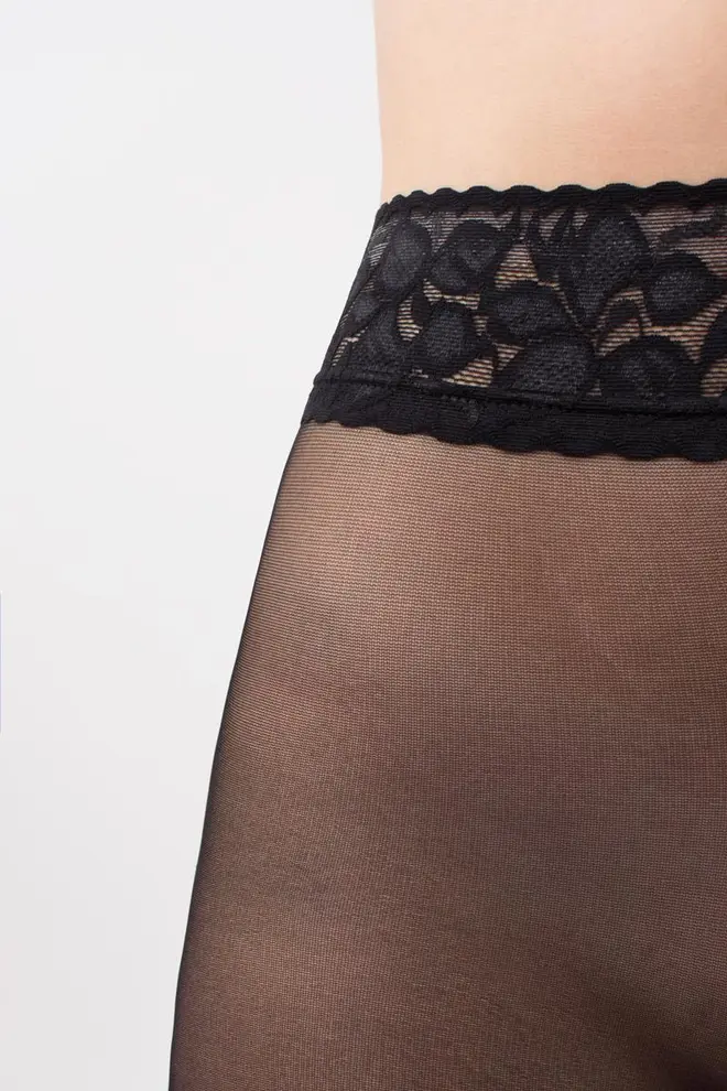 Tights with lace waistband on silicone base IMPRESSO 40 den (nero)