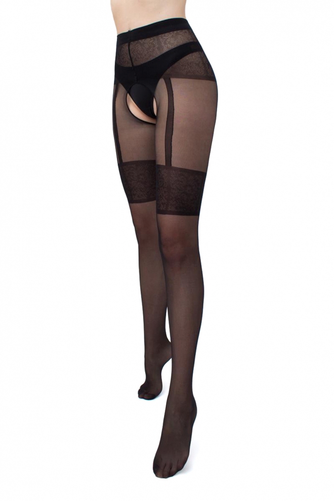 Erotic tights with stocking imitation for garters INTIMO NOIR 20 (1) (nero)