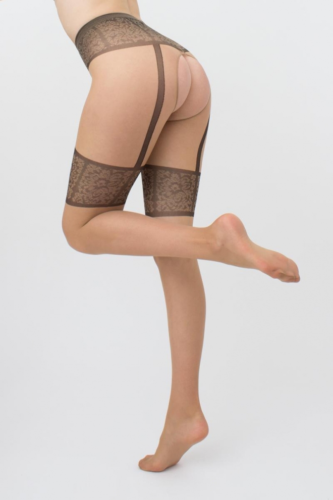 Erotic tights with stocking imitation for garters INTIMO NOIR 20 (1) (daino/nero)