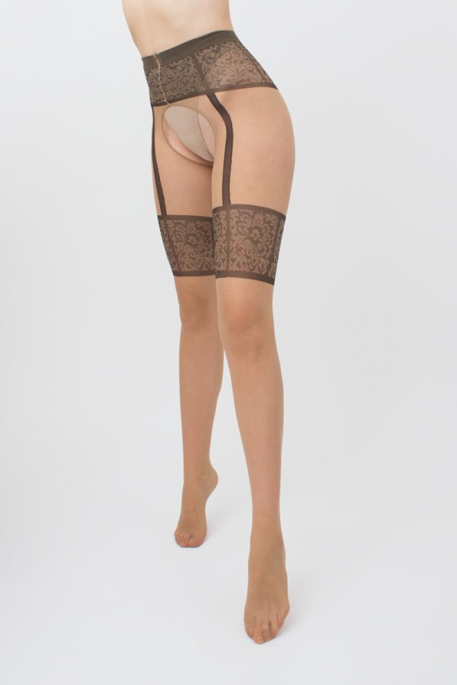 Erotic tights with stocking imitation for garters INTIMO NOIR 20 (1) (daino/nero)