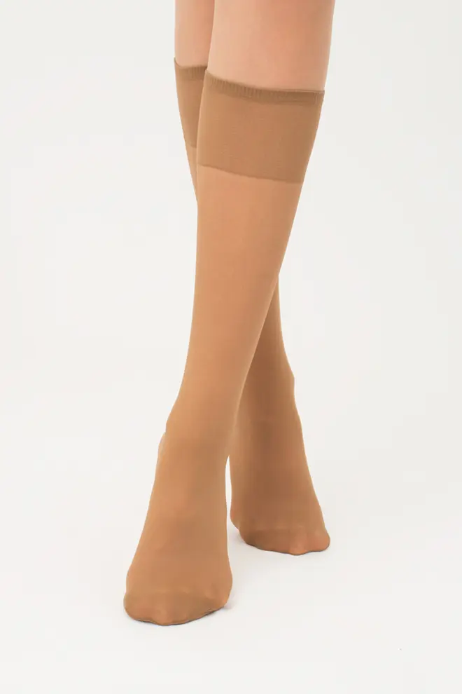 Nylon knee-high socks, set of 2 pairs MAREA 20 (caramel)