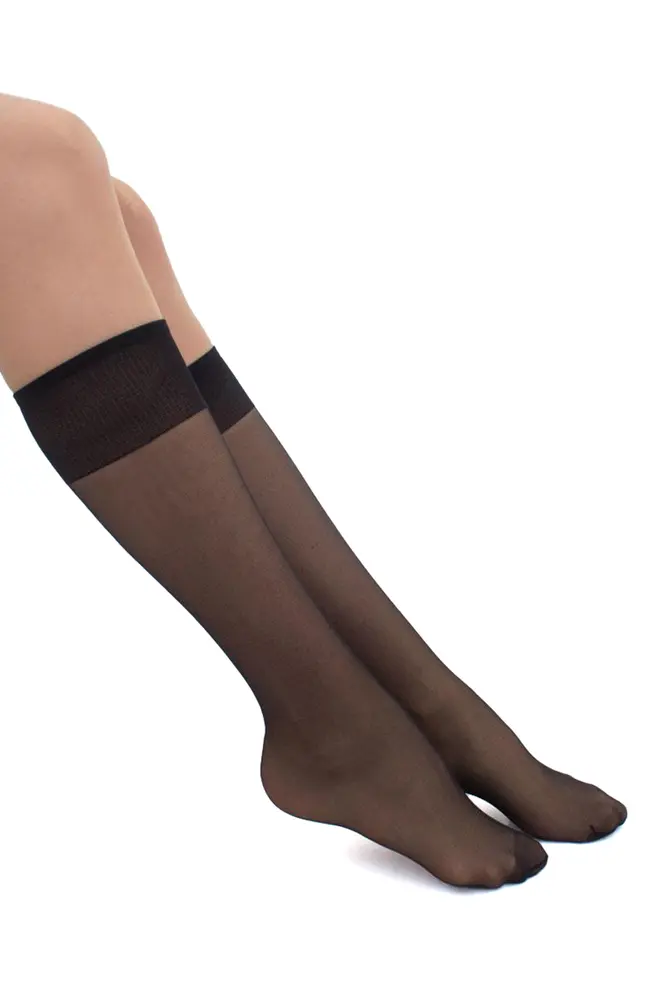 Nylon knee-high socks, set of 2 pairs MAREA 15 GAMB (nero)