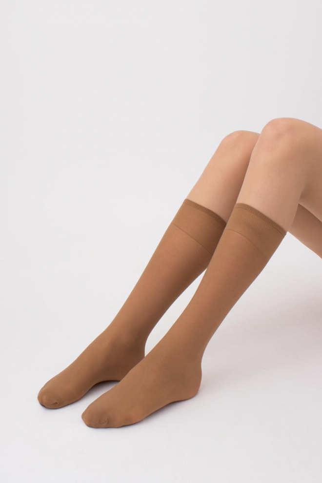 Nylon knee-high socks, set of 2 pairs MAREA 40 (caramel)