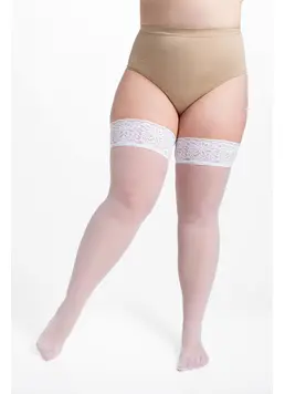 Plus-Size-Strümpfe mit selbsthaftender Spitze POSITIVE HOLD UPS 20 (bianco)