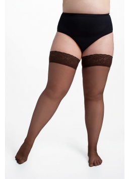 Plus-size stockings with self-supporting lace POSITIVE HOLD UPS 20 (cappuccino)