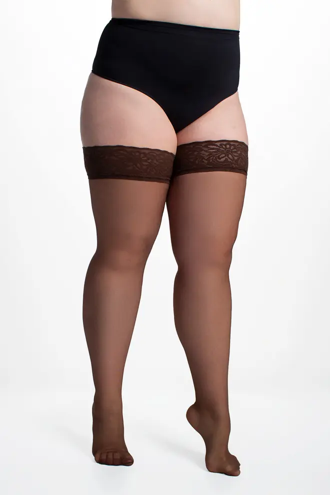 Plus-size stockings with self-supporting lace POSITIVE HOLD UPS 20 (cappuccino)