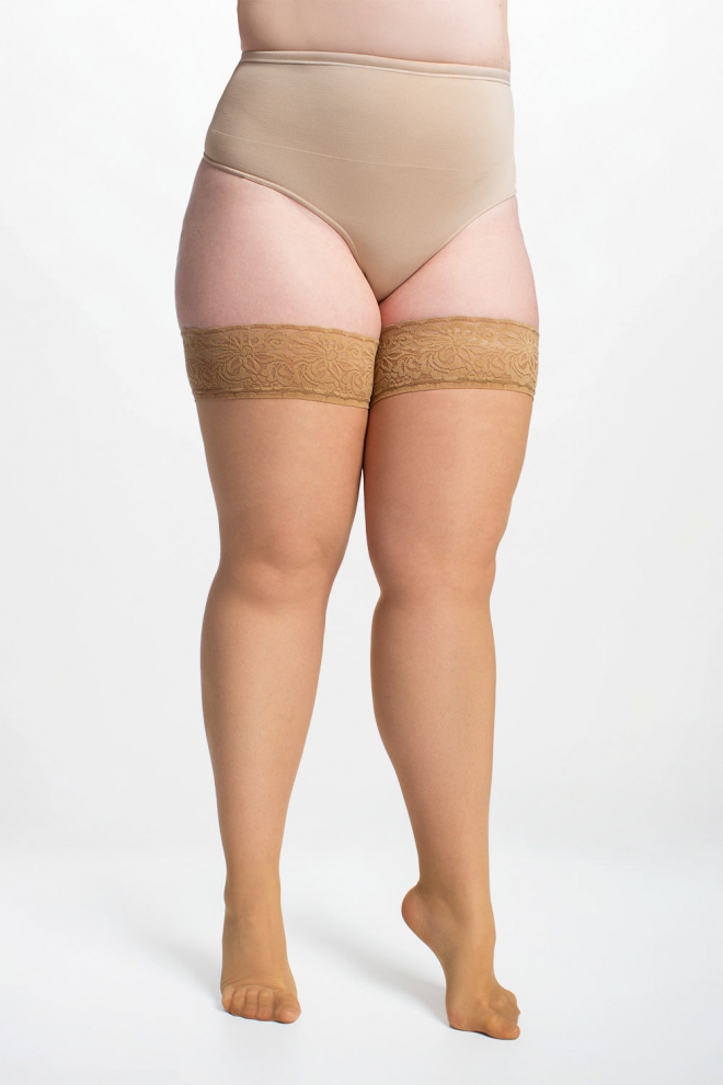 Plus-size stockings with self-supporting lace POSITIVE HOLD UPS 20 (daino)