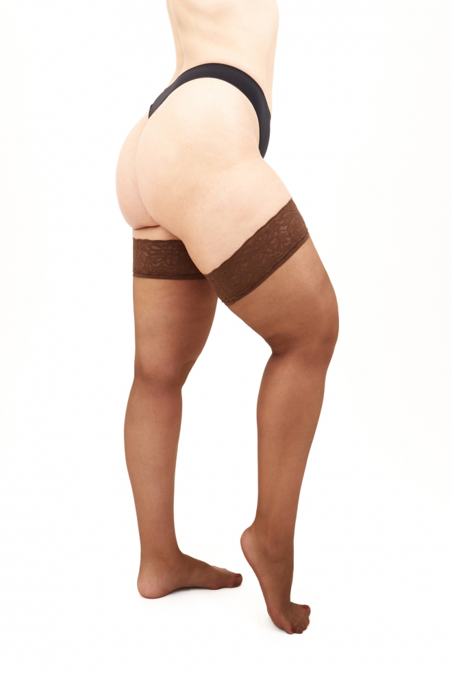 Plus-Size-Strümpfe mit selbsthaftender Spitze POSITIVE HOLD UPS 20 (cappuccino)