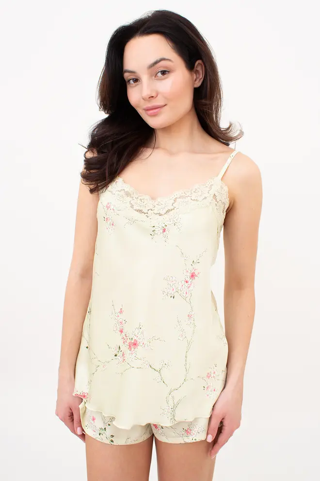 Silk Pyjamas with Flowers SAKURA 6032/051 (light yellow)
