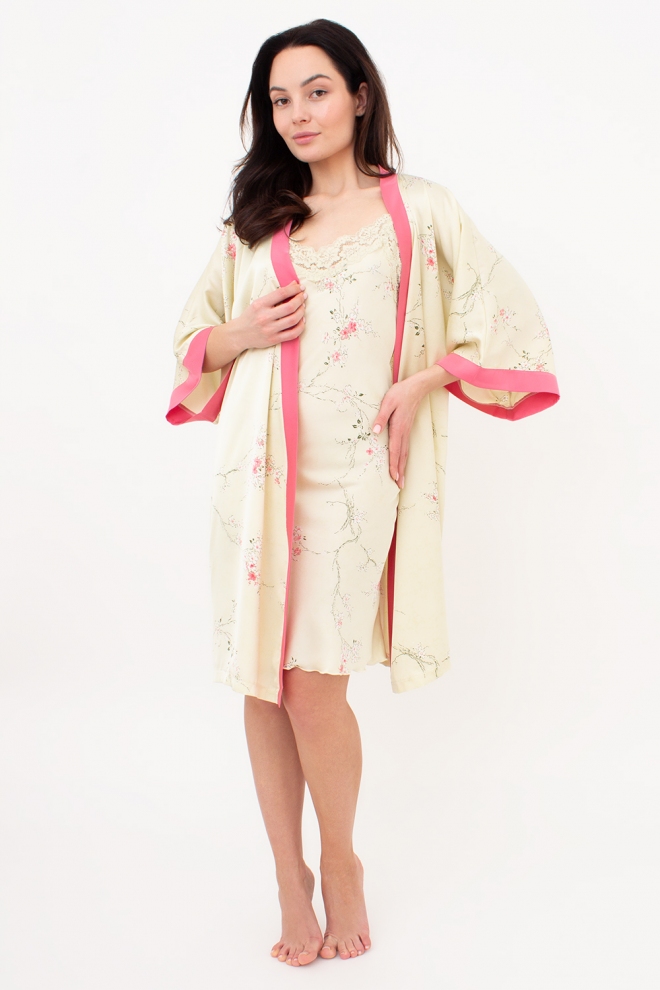 Kurzer Morgenmantel mit Blümen SAKURA 7224/050 (light yellow)