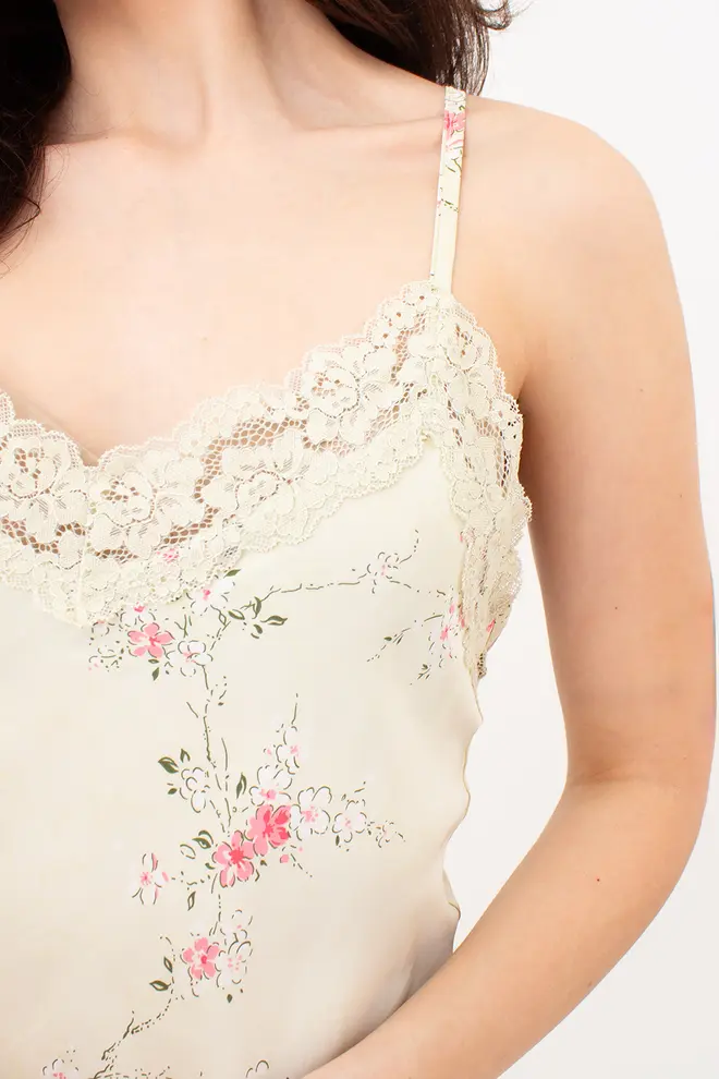 Silk Nightslip with Flowers SAKURA 8011/051 (light yellow)