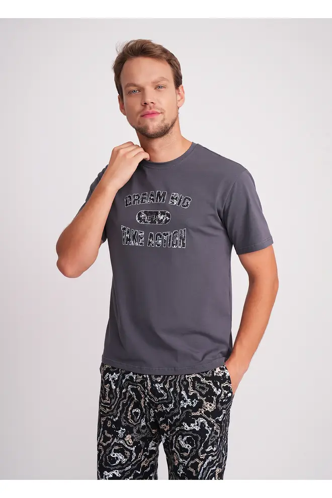 Men’s T-shirt with print STREET SEAL 4602/010 anthracite/letter print (grey)