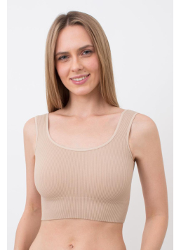 Seamless Ribbed Top with Wide Straps TOP RIB (naturale)