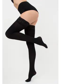 Stockings with lace garter on silicone bands EMOTION 100 den (nero) Stockings with lace garter on silicone bands EMOTION 100 den (nero)