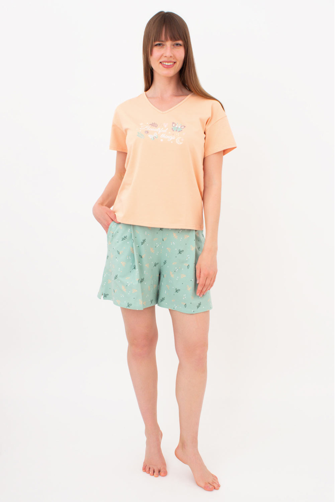 Pyjama aus Baumwolle SERENE GREENS 6128/010 (muted mint/peach)