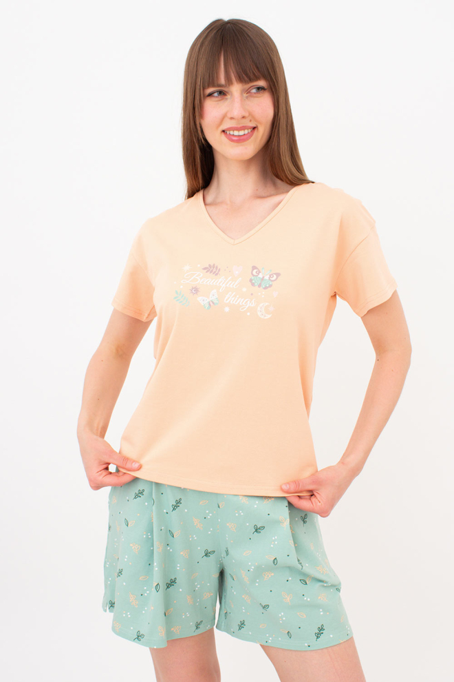 Pyjama aus Baumwolle SERENE GREENS 6128/010 (muted mint/peach)