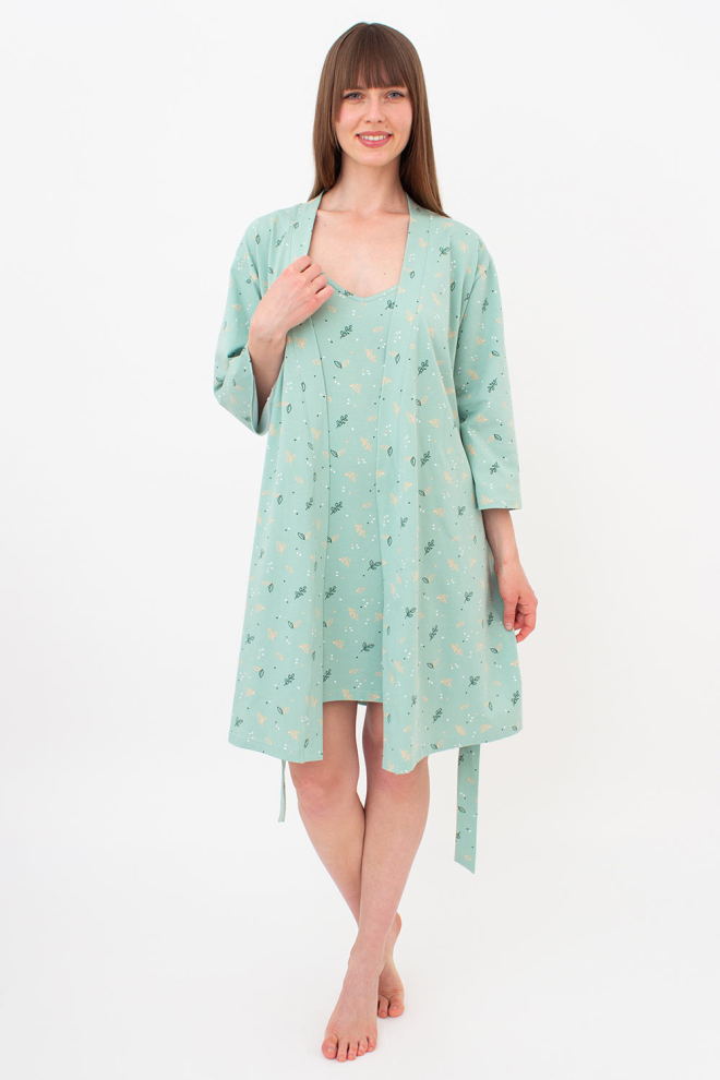 Morgenmantel aus Baumwolle SERENE GREENS 7235/010 (muted mint)