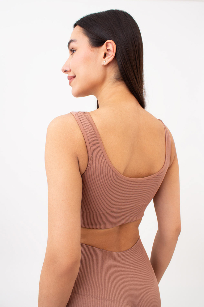 Seamless Ribbed Top with Wide Straps TOP RIB (mokko)