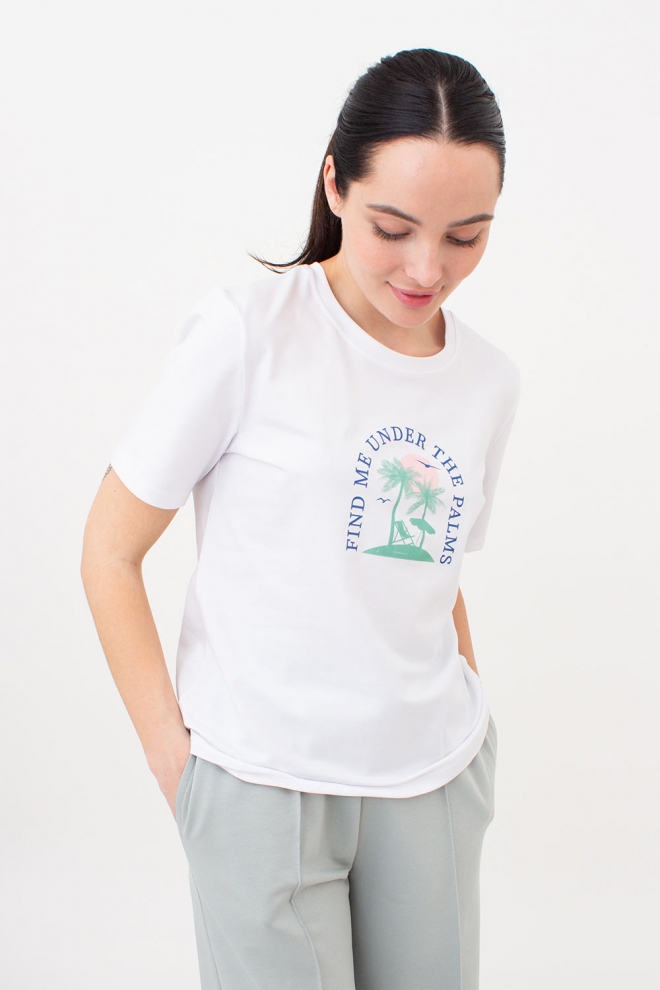Bedrucktes T-shirt print 4802/60 (white/palm print) Bedrucktes T-shirt print 4802/60 (white/palm print)