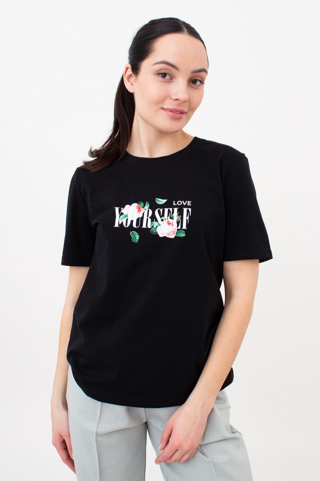 Bedrucktes T-shirt print 4802/60 (black/flowers)