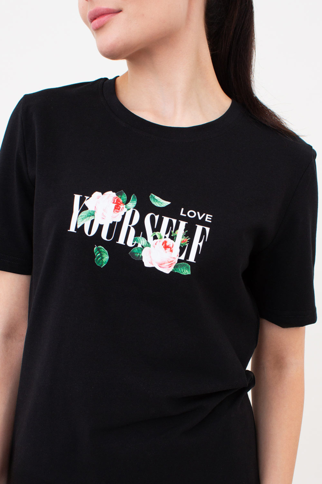 Bedrucktes T-shirt print 4802/60 (black/flowers)