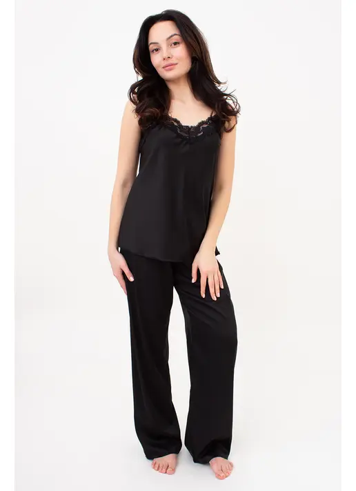 Seidepyjama mit Spitze HELENA 5009/051 (black) Seidepyjama mit Spitze HELENA 5009/051 (black)
