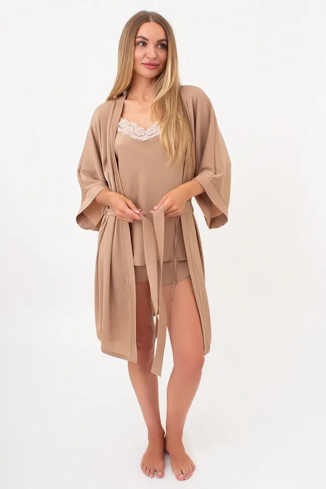 Morgenmantel aus Crinkle-Seide CREME FOLD 7205/050 (creamy beige)