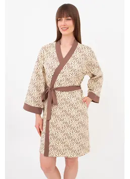 Morgenmantel aus Baumwolle WHISPER HEARTS 7234/010 (pale yellow/brown hearts)