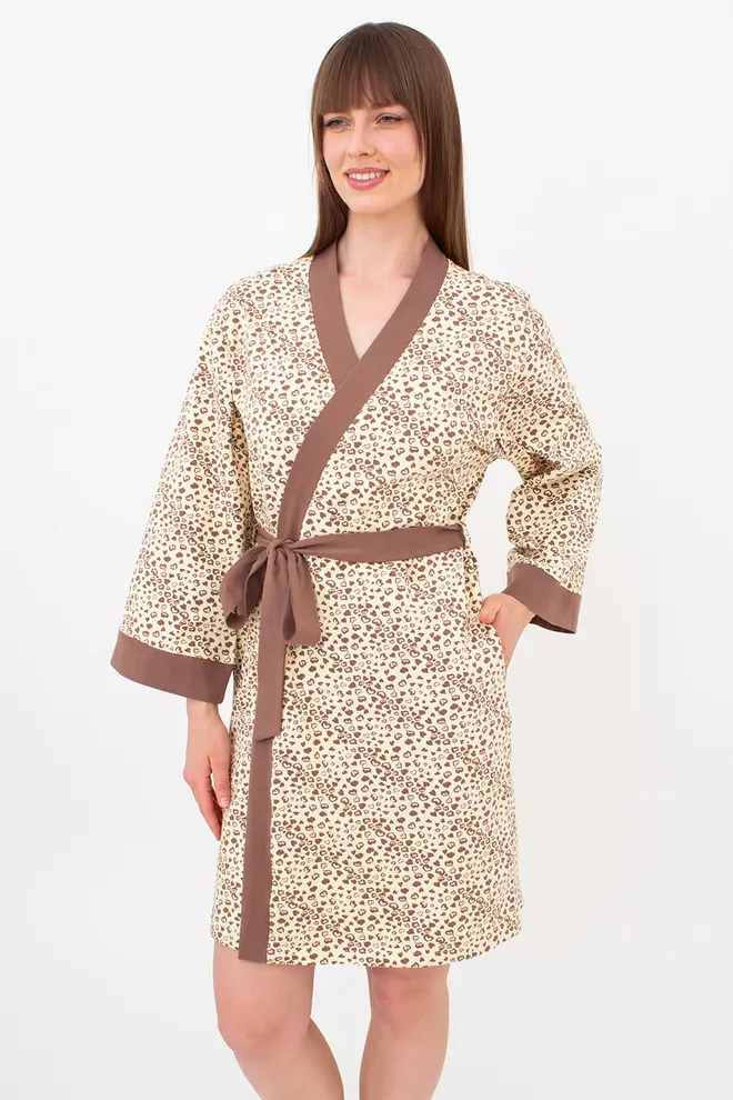 Morgenmantel aus Baumwolle WHISPER HEARTS 7234/010 (pale yellow/brown hearts)