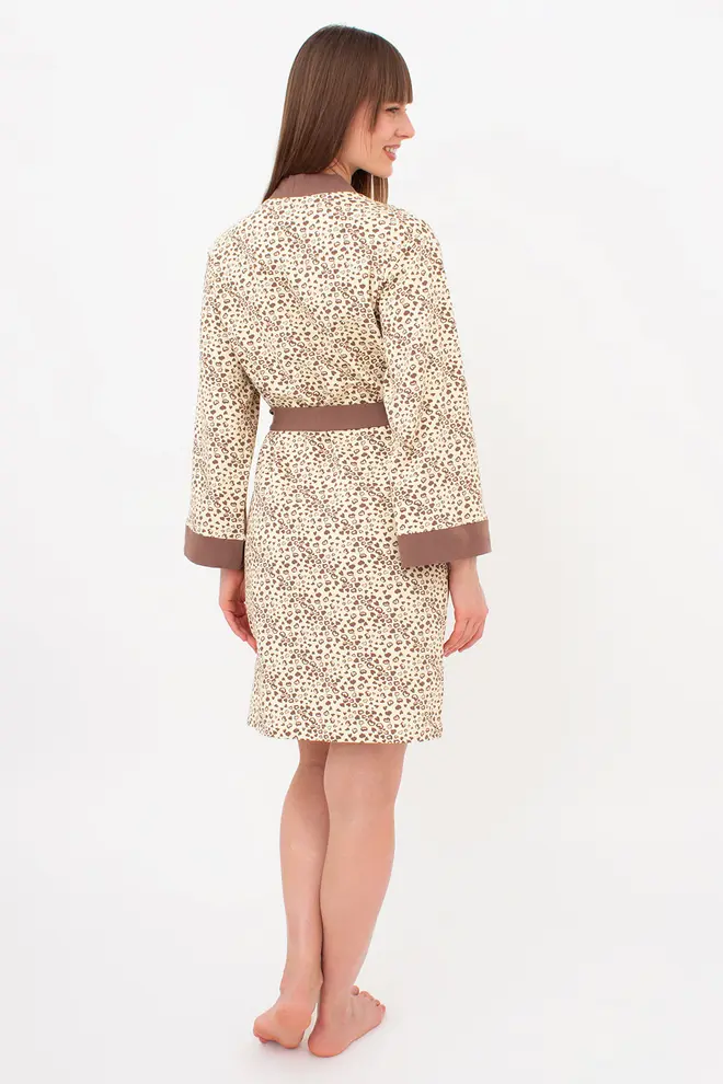 Morgenmantel aus Baumwolle WHISPER HEARTS 7234/010 (pale yellow/brown hearts)