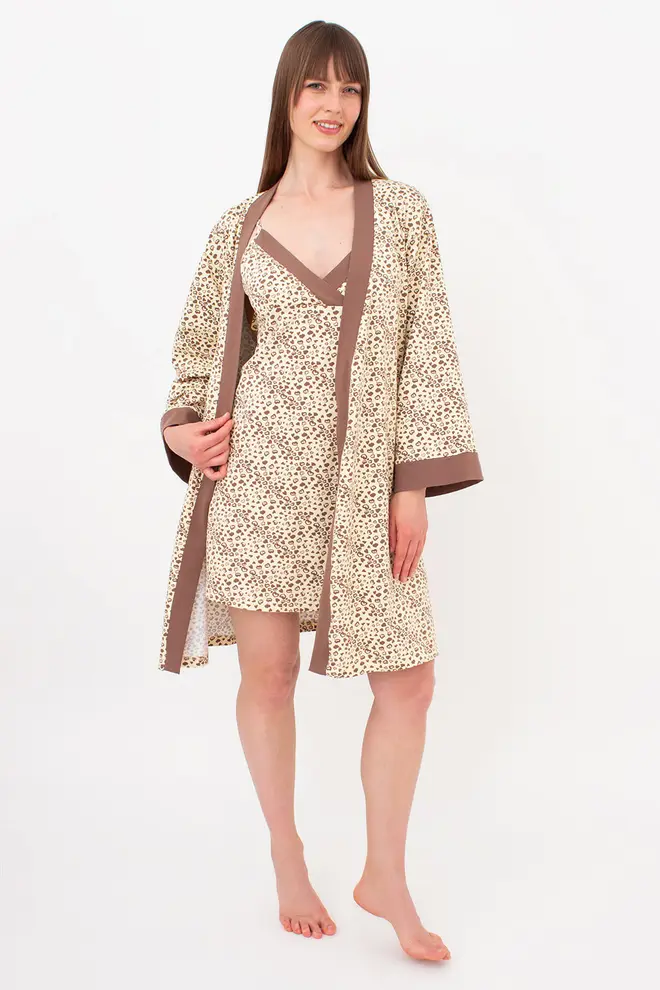 Morgenmantel aus Baumwolle WHISPER HEARTS 7234/010 (pale yellow/brown hearts)