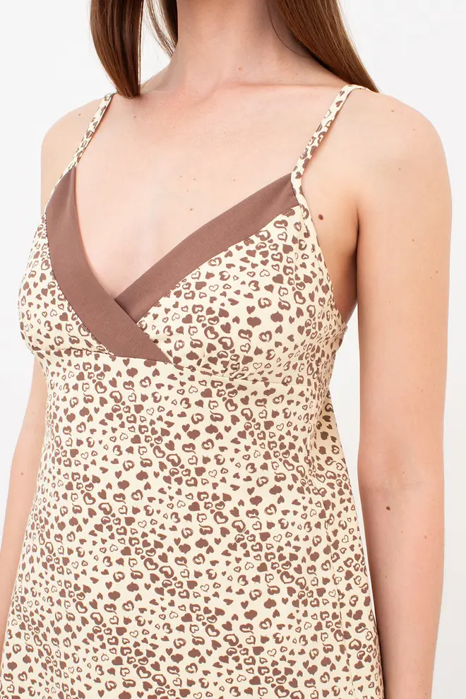 Cotton Nightslip WHISPER HEARTS 8020/010 (pale yellow/brown hearts)