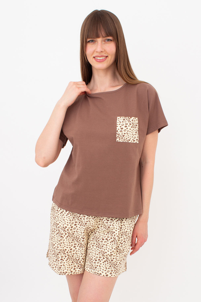 Pyjama aus Baumwolle WHISPER HEARTS 6127/010 (pale yellow/brown hearts/mokko)