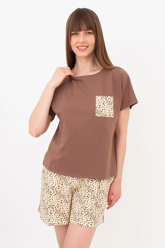 Cotton Pyjamas WHISPER HEARTS 6127/010 (pale yellow/brown hearts/mokko)