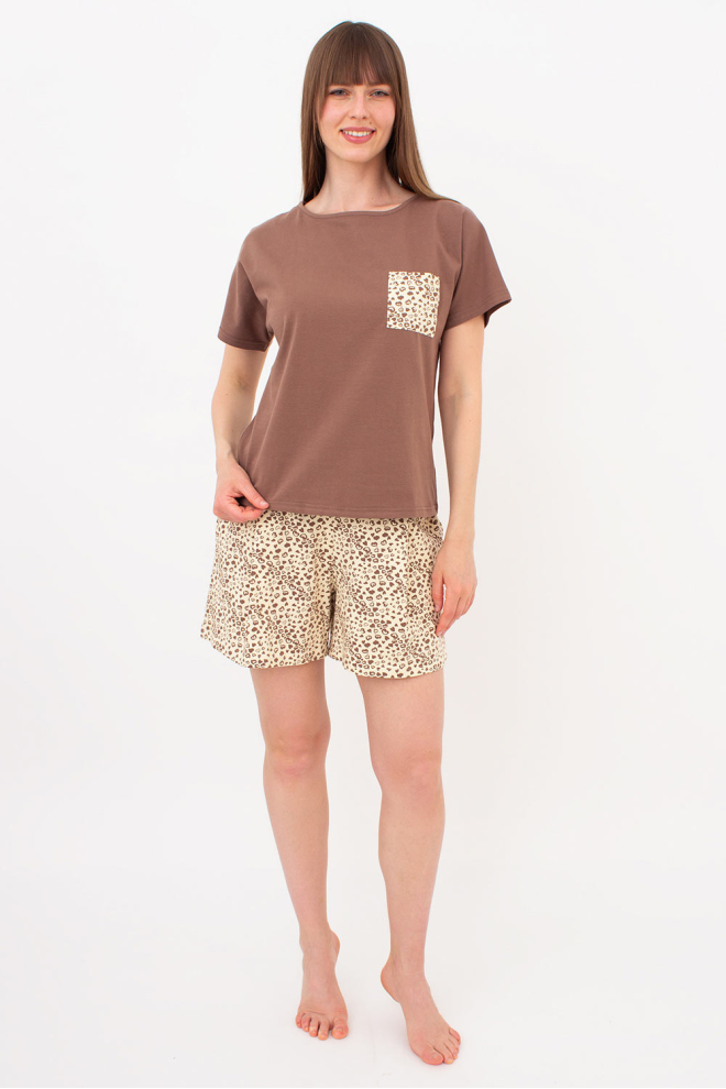 Pyjama aus Baumwolle WHISPER HEARTS 6127/010 (pale yellow/brown hearts/mokko)