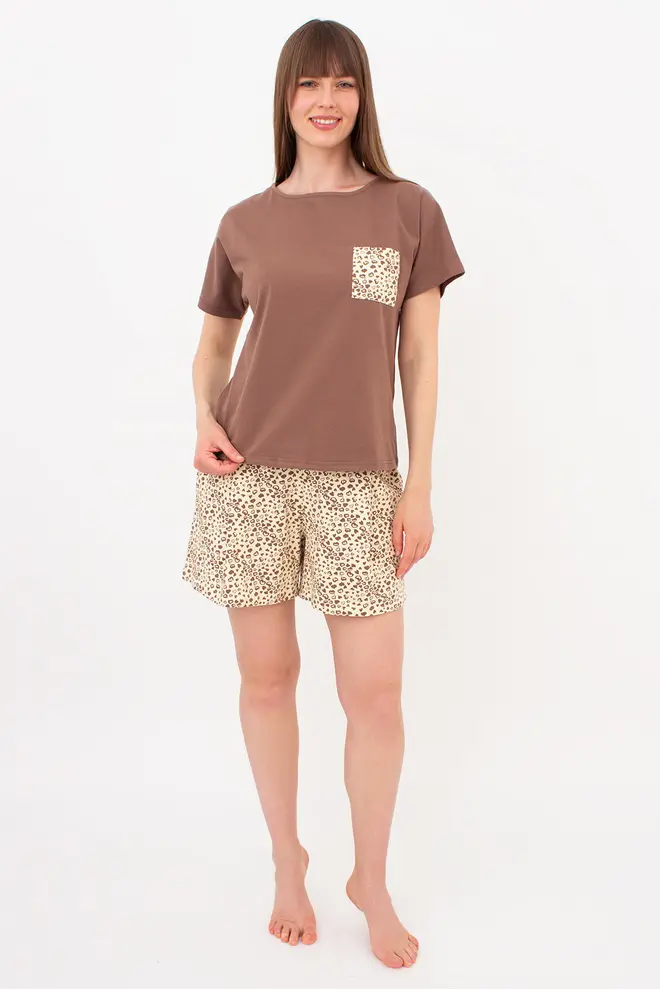 Cotton Pyjamas WHISPER HEARTS 6127/010 (pale yellow/brown hearts/mokko)