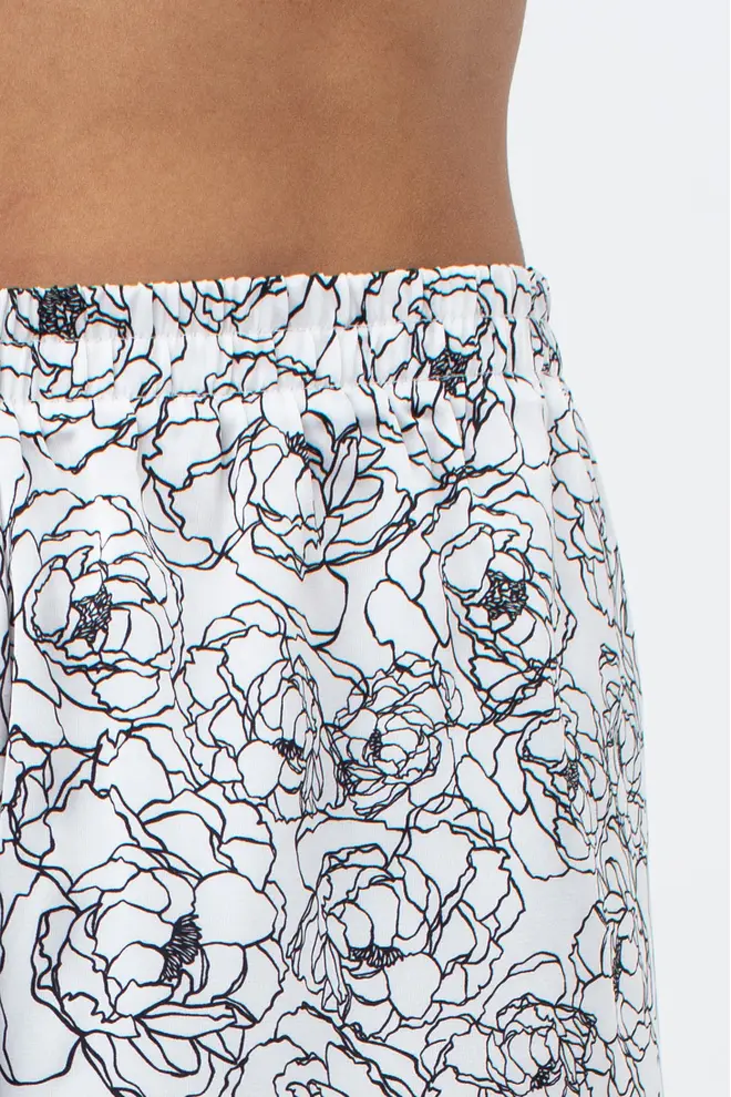 Short Pyjamas in Printed Silk and Lace BLOSSOM VEIL 6039/051 (peony sketch white/black)
