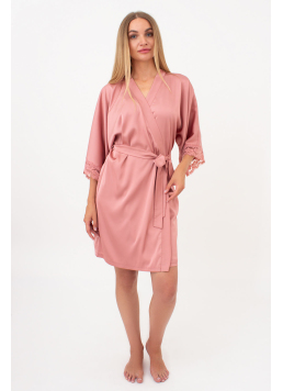Short Silk Robe with Lace HELENA 7212/051 (antique rose)