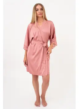 Kurzer Morgenmantel aus Seide und Spitze HELENA 7212/051 (antique rose)