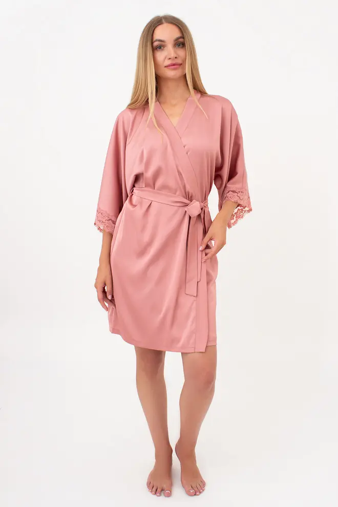 Kurzer Morgenmantel aus Seide und Spitze HELENA 7212/051 (antique rose)