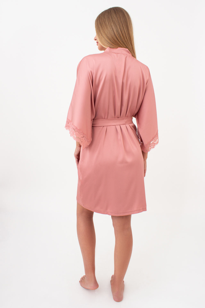 Kurzer Morgenmantel aus Seide und Spitze HELENA 7212/051 (antique rose)