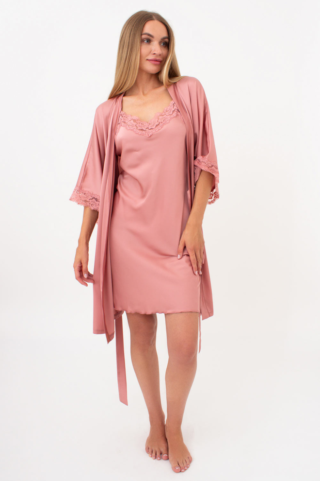 Kurzer Morgenmantel aus Seide und Spitze HELENA 7212/051 (antique rose)